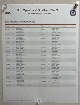 2022 US Open Local Qualifer The Orchards - Tee Sheet